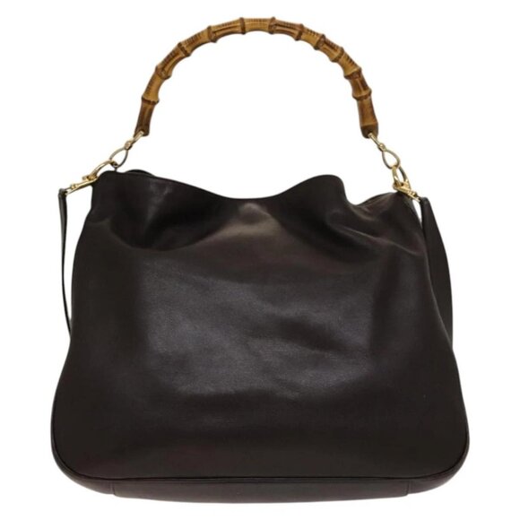 GUCCI Bamboo Shoulder Bag Leather 2way Brown Gold Auth 139168 - Picture 2 of 16